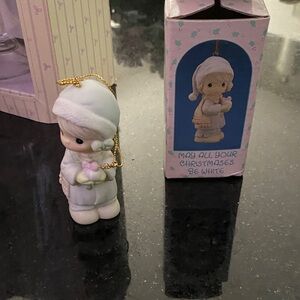 Precious Moments White and Pink Christmas Ornament